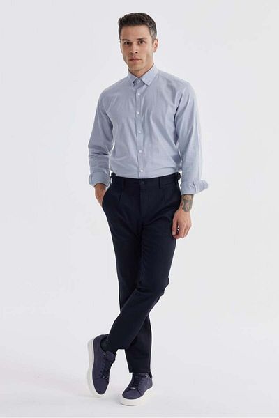 Jakamen Παντελόνι από βαμβακερό καμβά Navy Blue Comfort Fit με διπλή πλισέ πόρπη στη μέση