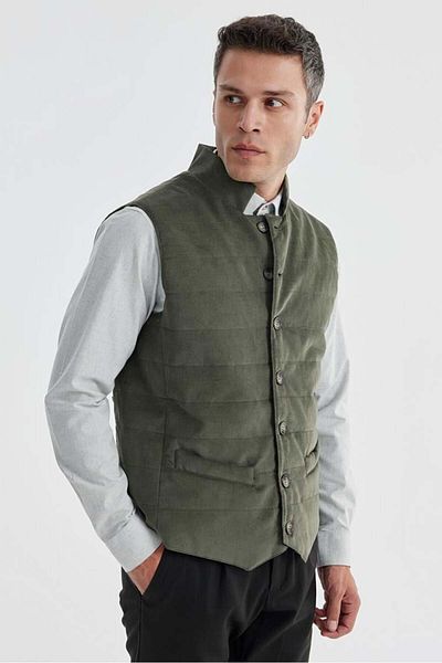 Jakamen Khaki Judge Collar Double Sided Slim Fit Vest