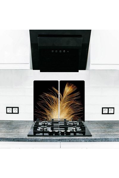 Saban 2-Piece 30X52 cm Glass Stove Protector - Cosmosis for 4-Piece Stoves