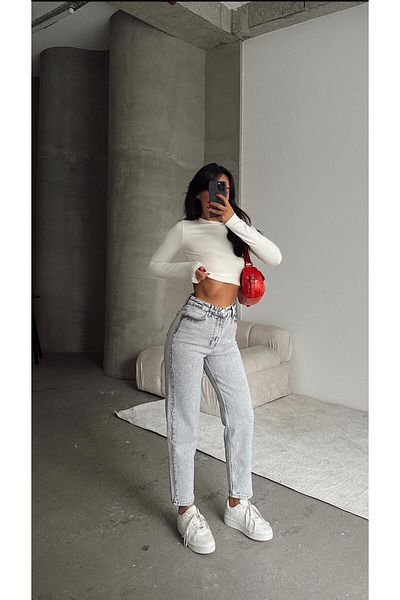 mydukkan.co Morcov tăiat Boyfriend Jean Gri Wash