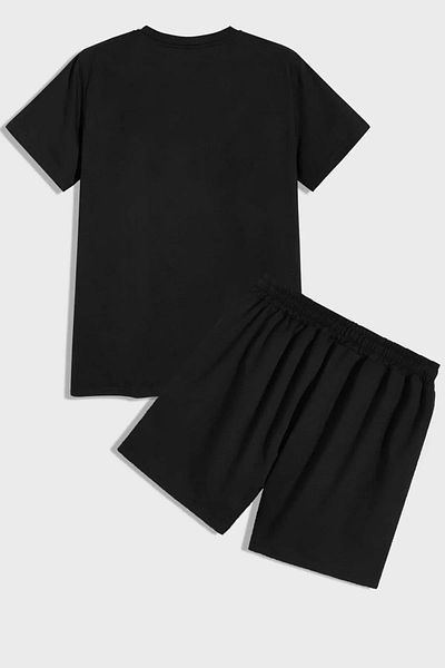 Mythologie Kafadar Bears T-Shirt Combed Cotton Shorts - Black Shorts T-Shirt Set Printed Oversize Crew Neck