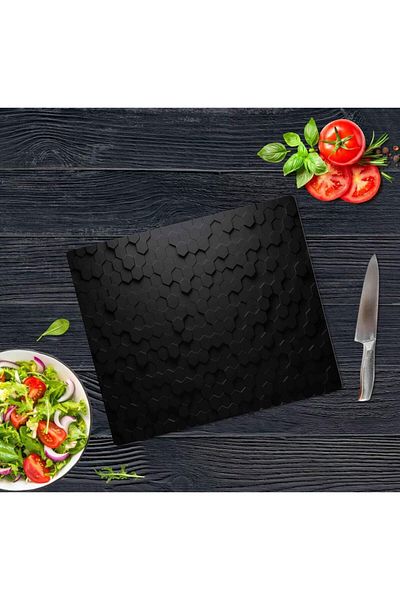 Sabanbaba Black Glass Cutting Board - 30X40 cm Hexagon