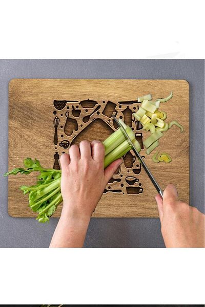 Saban 30X40 cm Wooden House Patterned Glass Cutting Board