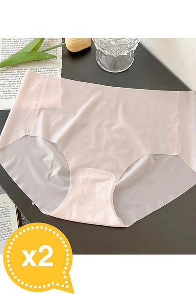 SWEETKORSE 2'li Set Buz Ipek Iz Yapmaz Dikişsiz Hayalet Ince Lazer Kesim Mikro Şeffaf Yüksek Bel Külot Fuşya