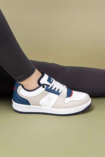 Getcho Morta Kadın Beyaz Lacivert Spor Ayakkabı Yüksek Taban Sneaker Kombinler İçin Modern ve Enerjik Model