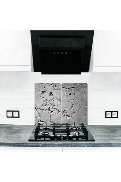 Saban 2-Piece 30X52 cm Glass Stove Protector Gray Stone for 4-Piece Stoves