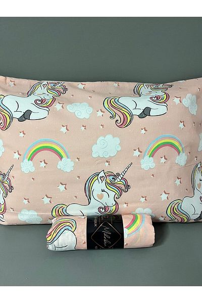 mihriban Single Unicorn Pattern Fitted Sheet Set Salmon 100X200 cm