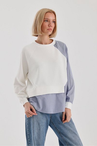 soBasic Hanorac cu mâneci raglan cu decolteu rotund cu model bloc în stil casual - S - alb