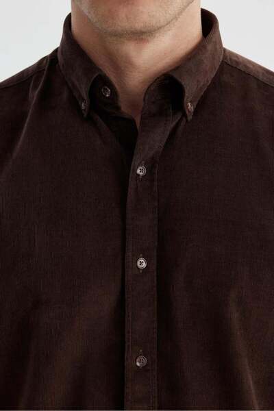 Jakamen Καφέ Comfort Fit Πέτο με κουμπιά 100% βαμβακερό βελούδινο πουκάμισο