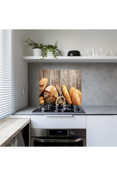 Saban 2' 30X52 cm Glass Stove Protector Bread Patterned