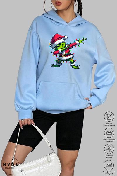 Nyda Collections Unisex Hoodie μακρυμάνικο Grinch Πρωτοχρονιάτικο Χορευτικό Φούτερ με κουκούλα Raster Oversize βαμβακερό