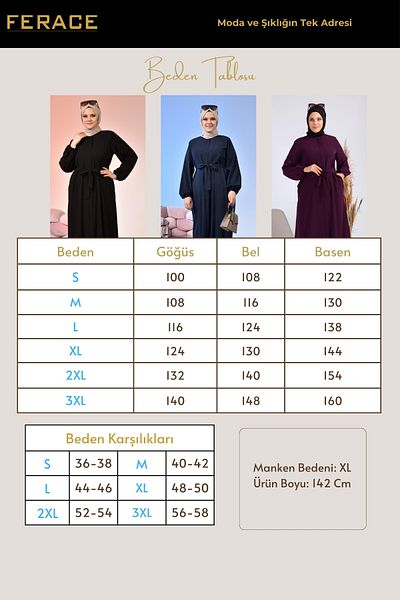 Ferace Women's Large Size Hijab Zippered Side Tie Gown Oversize Dress