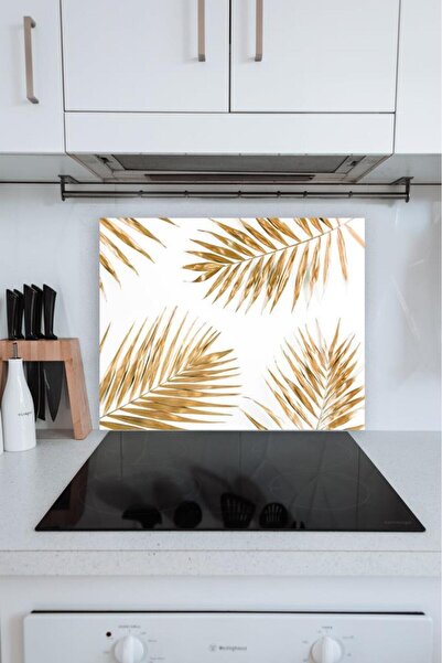 Saban واقي موقد زجاجي منقوش باللون الذهبي مقاس 60 × 70 سم