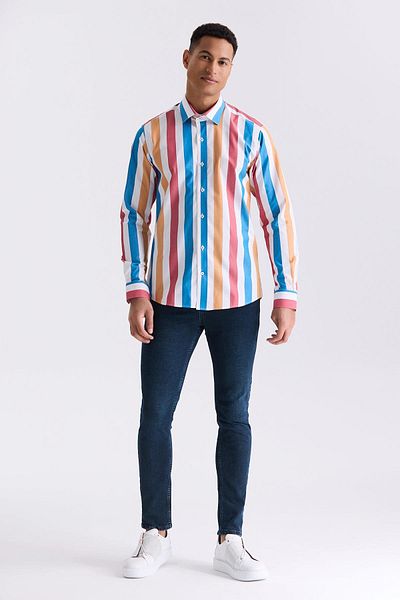 Jakamen Риза Saks Slim Fit на райета, 100% памук
