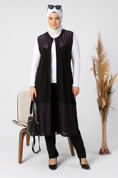 Ferace Large Size Transparent Jewelled Long Women's Vest