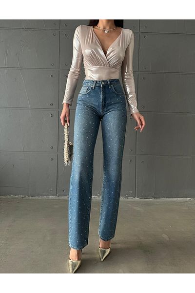 Zeo Basic Zeo Basic - Straight Jeans with Stone Detail