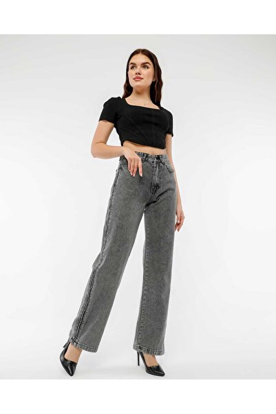 SHEVEGA ЖІНОЧІ ДЖИНСИ З ВИСОКОЮ ТАЛІЄЮ, БІЧНИМ ЗАСТІБКОМ-БЛИСКАВКОЮ ТА ШИРОКИМИ КЛАПАНАМИ