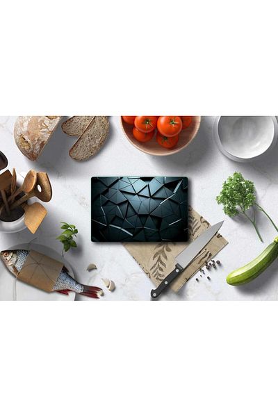 Saban 20X30 cm Black Triangles Glass Cutting Board