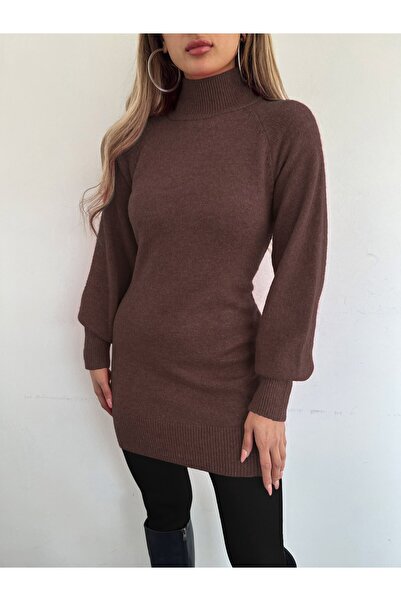 Modamorfo Χειμερινό μαλακό πλεκτό φόρεμα με μισό λαιμό