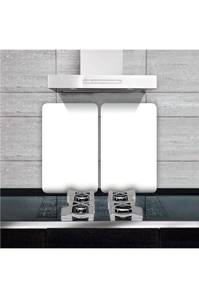 Saban 2-Piece 40X52 cm Glass Stove Protector Plain White for 5-Piece Stoves