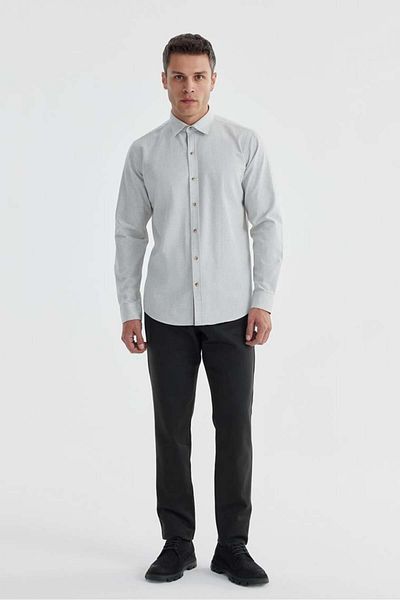 Jakamen Γκρι πουκάμισο Comfort Fit με κρυφό γιακά με κουμπιά
