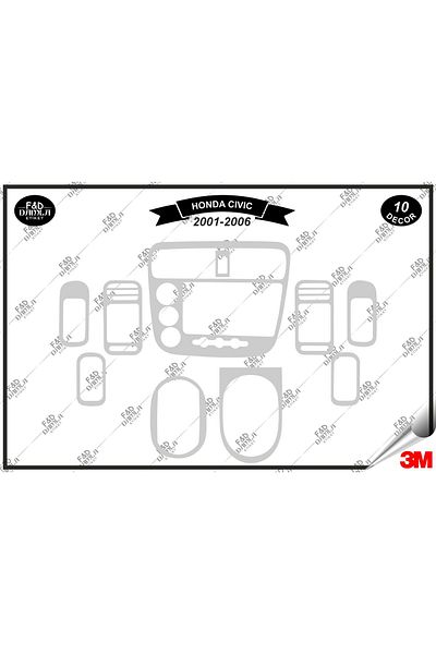FD Damla Etiket Για Honda Civic LS 2001-2006 Περικοπή κονσόλας γαντιών - Ασημί χρώμα 10 τεμαχίων σετ μαόνι