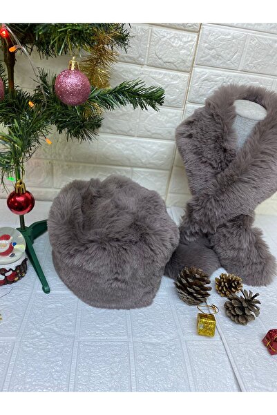 sema aksesuar New Year's New Year's Gift Furry Plush Heart Hat and Scarf Set - Winter Faux Fur