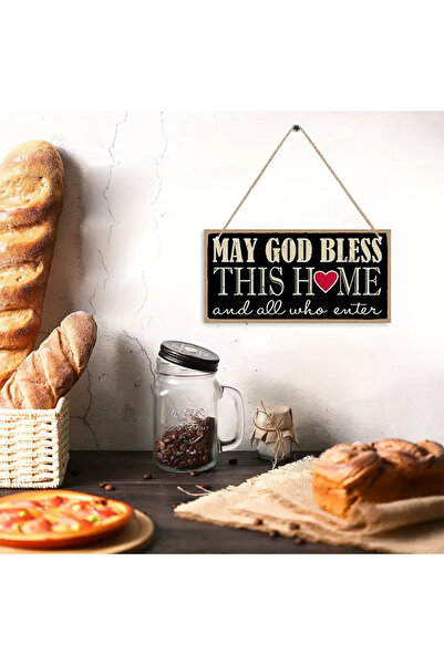 Dekor Vagonu Wooden Door Ornament for Home with "God Bless This House"