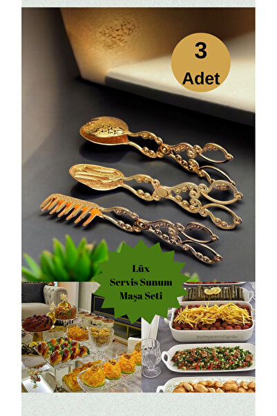 CHANCE GİFT 3'lü Sunum Servis Maşası Lüx Retro Tasarım Maşa Seti Servis Kaşığ...