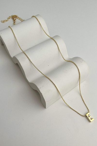 Modex Gold Color Three-Dimensional Letter E Necklace (45+5cm)