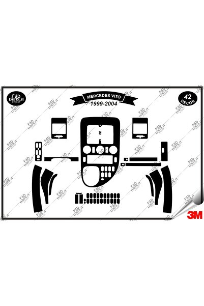 FD Damla Etiket Mercedes Vito 1999-2004 Garnitură neagră pentru consola torpe...
