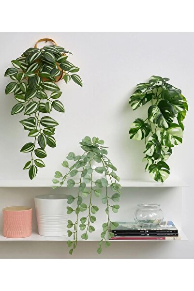IKEA 3 Adet Asılabilir Yapay Bitki Ikea 3'lü Set Yapay Duvar Bitkisi Yeşil Renk