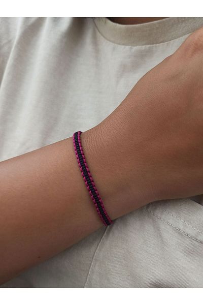 TREND Unisex Two Color Macrame String Bracelet Handmade Fuchsia-Black Gift Bracelet