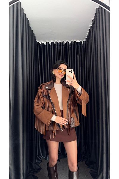 HAZELANNA Geaca din piele intoarsa maro