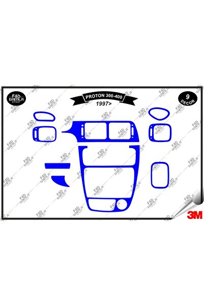 FD Damla Etiket Proton 300 400 1997 Torpedo - 9 Pieces Blue Cantilever Trim C...