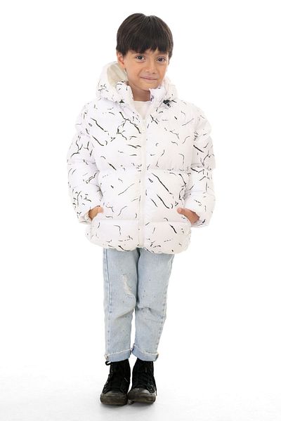 Royalside Sport pentru băiat, alb, detașabil, cu glugă, impermeabilă și rezistentă la vânt, haină și parka pentru sport de iarnă