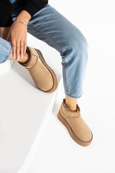 CARLO BİANCO Γυναικείες μπότες Moli Mini Suede με γούνα στο εσωτερικό και χοντρή σόλα