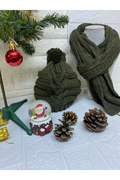 sema aksesuar New Year's Christmas Gift - Pompom Knitwear Beanie Hat and Scarf Set of 2