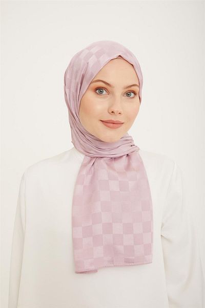 Armine Trend Jacquard Lilac Checker Pattern Diamond Shawl
