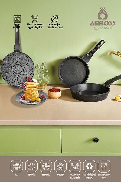 Amboss 3 Piece Cheerful Emoji Casting Pan & Double Casting Pan Set
