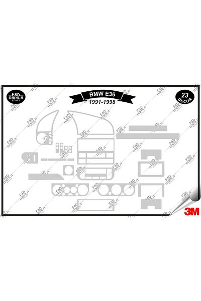 FD Damla Etiket Bmw E 36 1991-1998 Κονσόλα γκαντιλέφτρου Διακοσμητικό σετ μαόνι με επένδυση 23 τεμαχίων ασημί