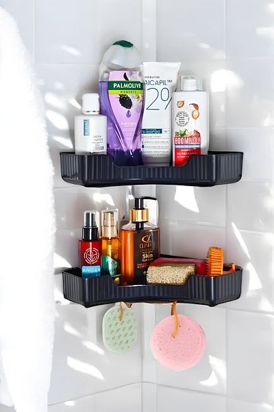 Kitchen Store Bathroom Adhesive Bathroom Shelf, 2-Piece Bathroom Organizer, Shower Shelf Organizer Shampoo Rack, Plastic