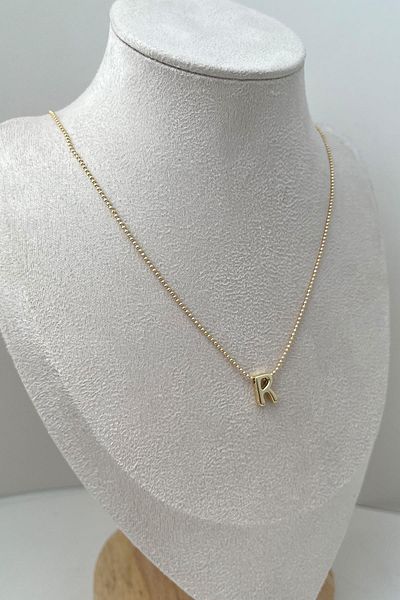 Modex Gold Color Three-Dimensional Letter R Necklace (45+5cm)
