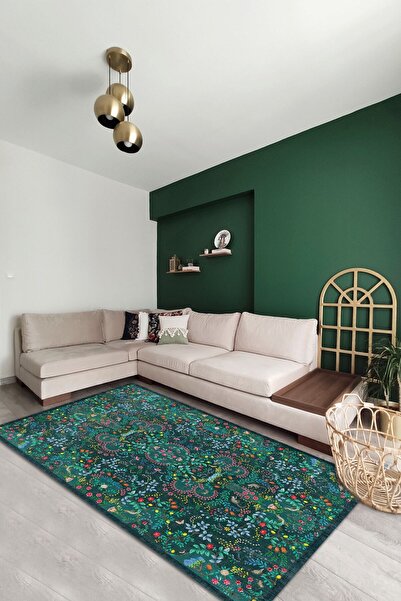 AIDA HOME Lamar Şönil Eko Desenli Pamuk Tabanlı Yıkanabilen Kaydırmaz Antibak...