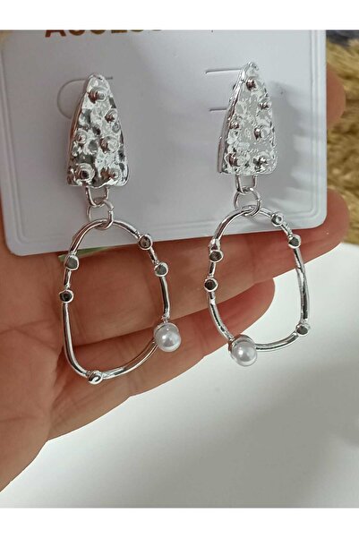 mos&more Modern Large Women's Earrings with Silver Pearls