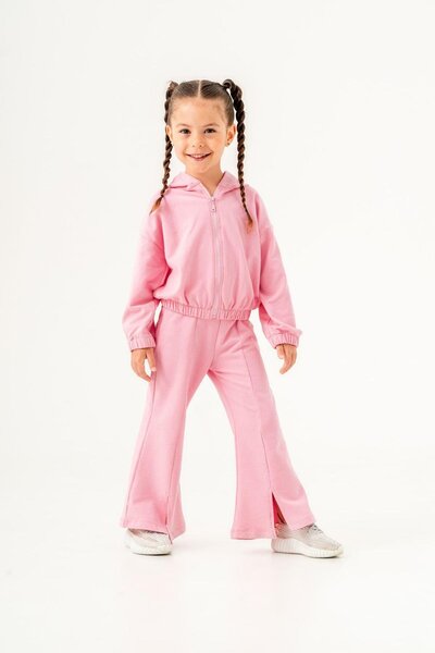 Magu Girl's Pink Cotton-padded Jacket and Spanish Leg Leggings - Bottom-top Set