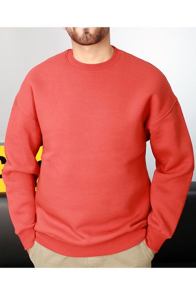 AMAZING CRASH Σκούρο καμήλα Unisex Basic Crew Neck Oversize Φούτερ