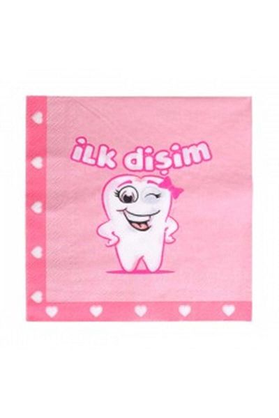 turkuaz parti 16 Li' First Tooth Pink Paper Napkin Double Layer Tooth Wood