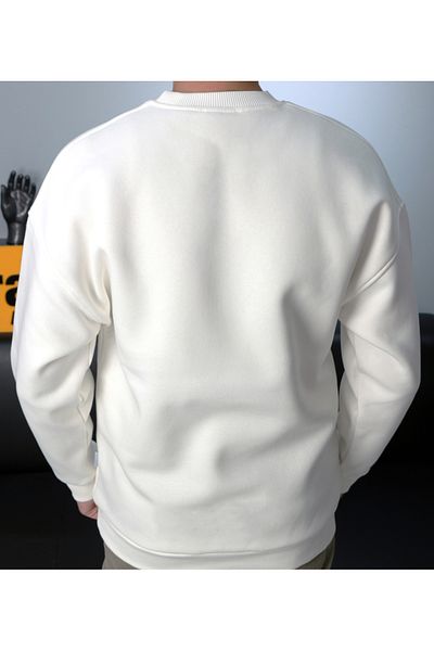AMAZING CRASH Εκρού Unisex Basic Crew Neck Oversize Φούτερ