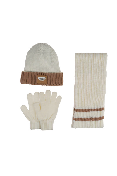 Kitti 9-15 Years Old Boy Scarf Beret Glove 3 Piece Set